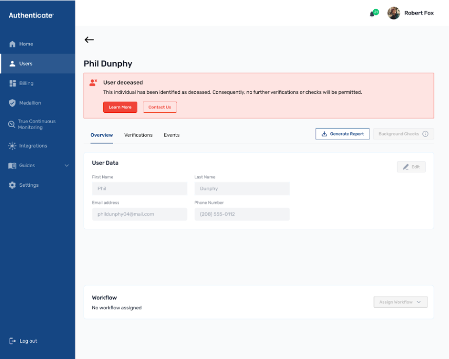 Authoritative database verification